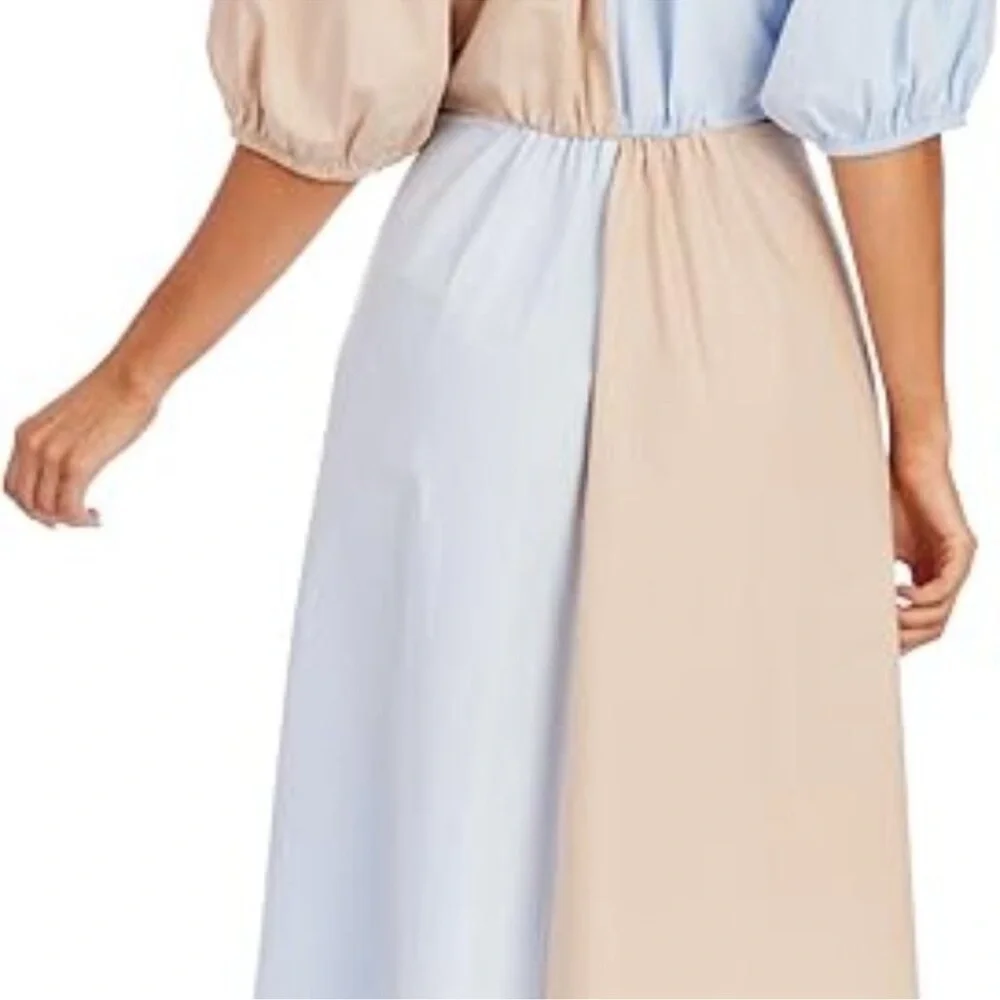 Mud Pie Hutton Two-Tone Cut Out Midi Dress in Blue and Tan Sz L NWT - Picture 4 of 12